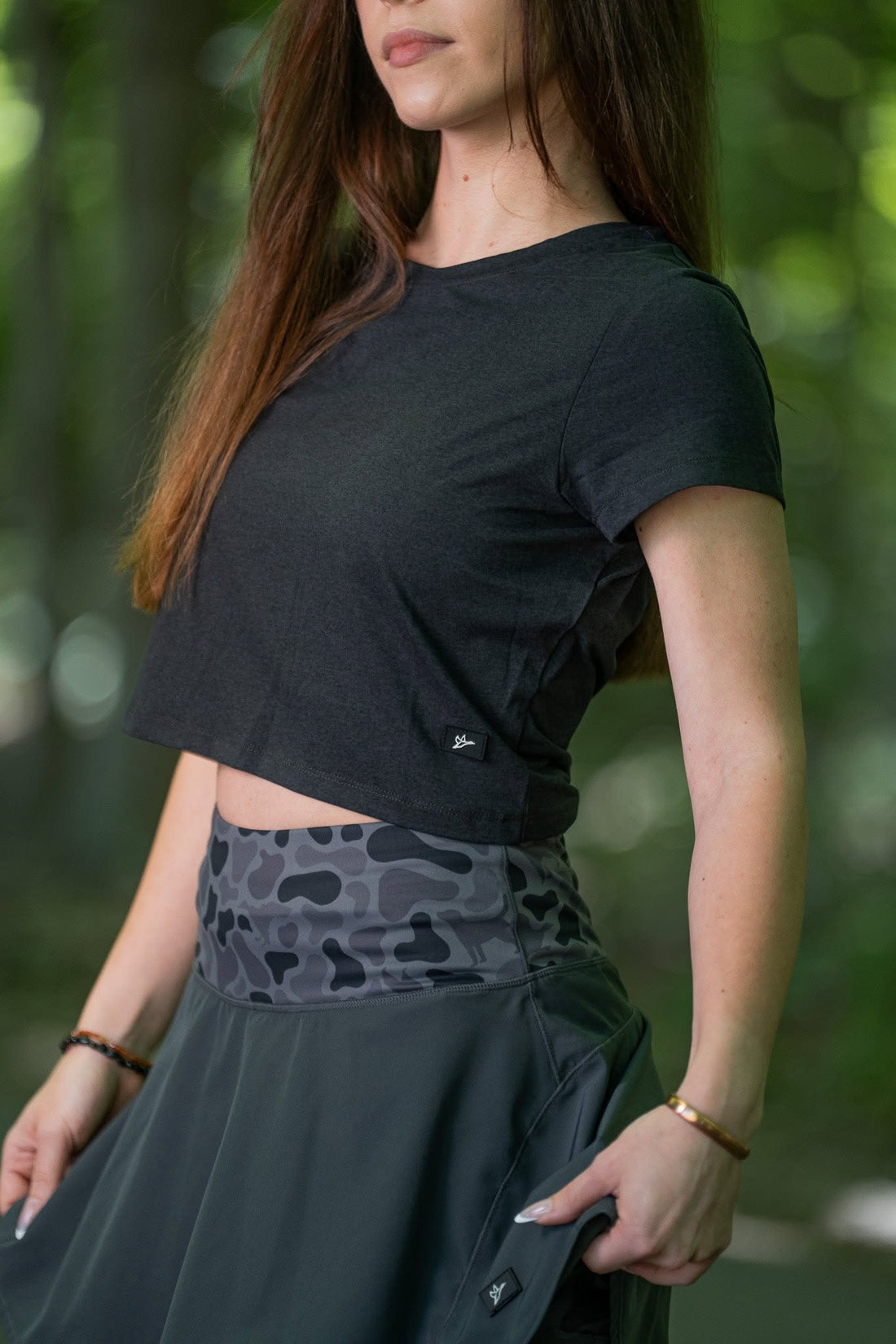 Women's Crop Tee Heather Black Oyster by Combat Waterfowl