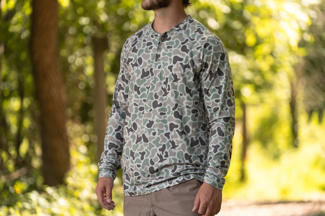 Combat Waterfowl 3 Button Henley Diyala Camo lifestyle view