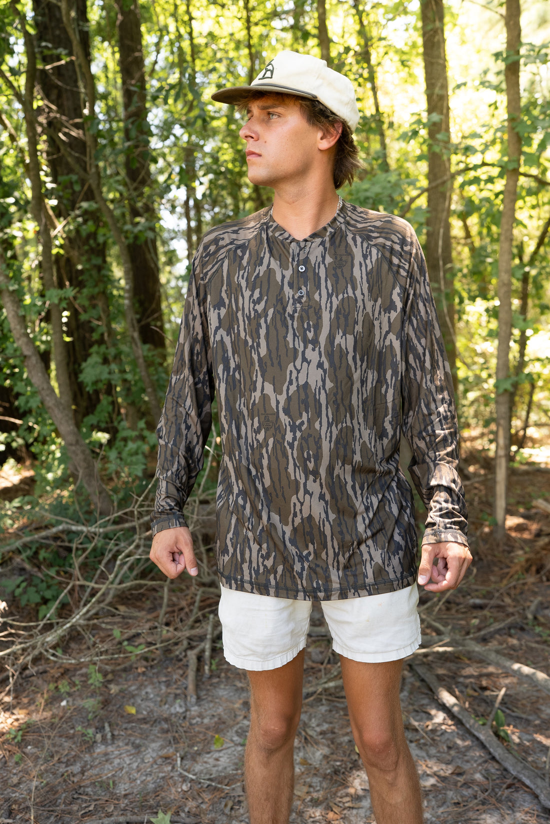 Combat Waterfowl 3 Button Henley Mossy Oak Bottomland Camo view 1