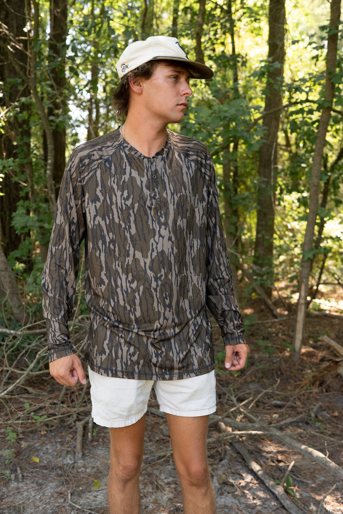 Combat Waterfowl 3 Button Henley Mossy Oak Bottomland Camo view 3