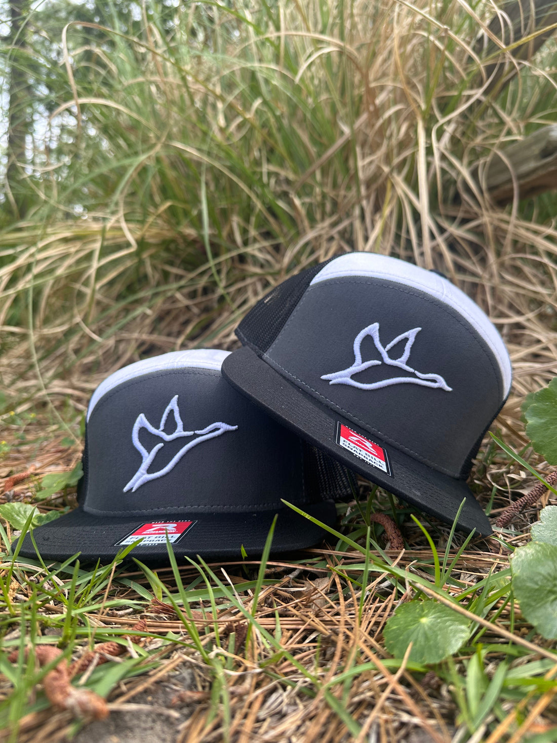 Combat Waterfowl Icon Embroidered 7 Panel Hat in Black White Grey