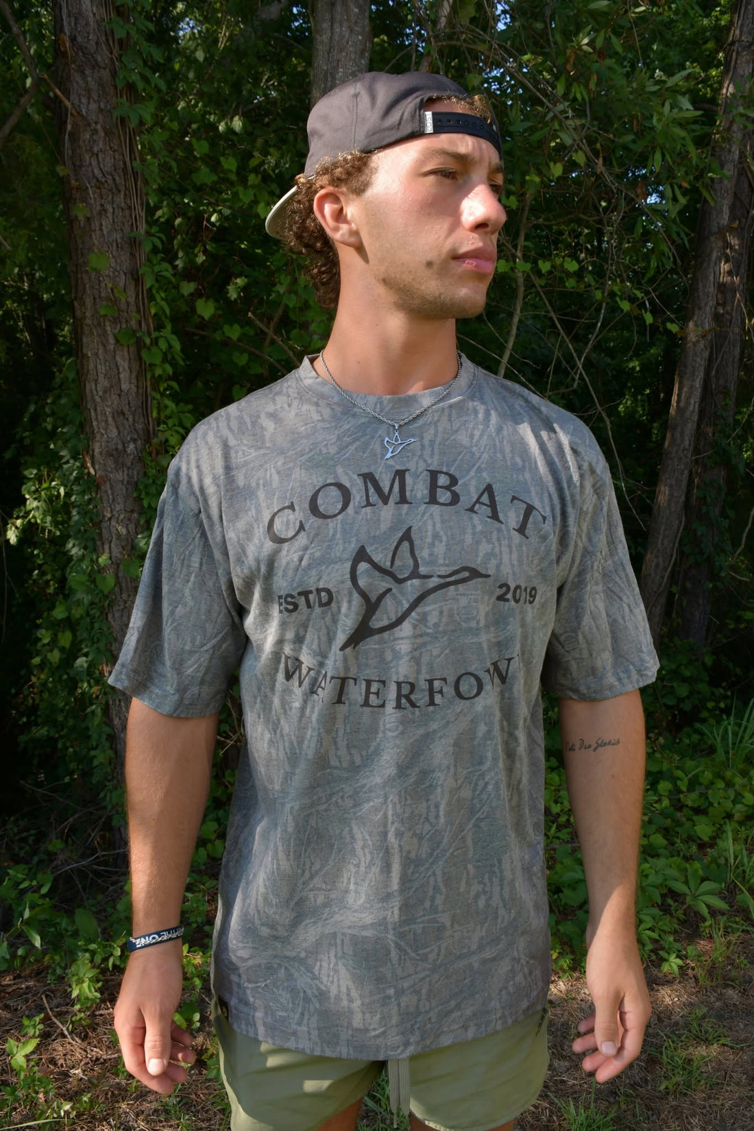 Combat Waterfowl Mossy Oak Washed Out Treestand Tee with Chocolate Badge Logo