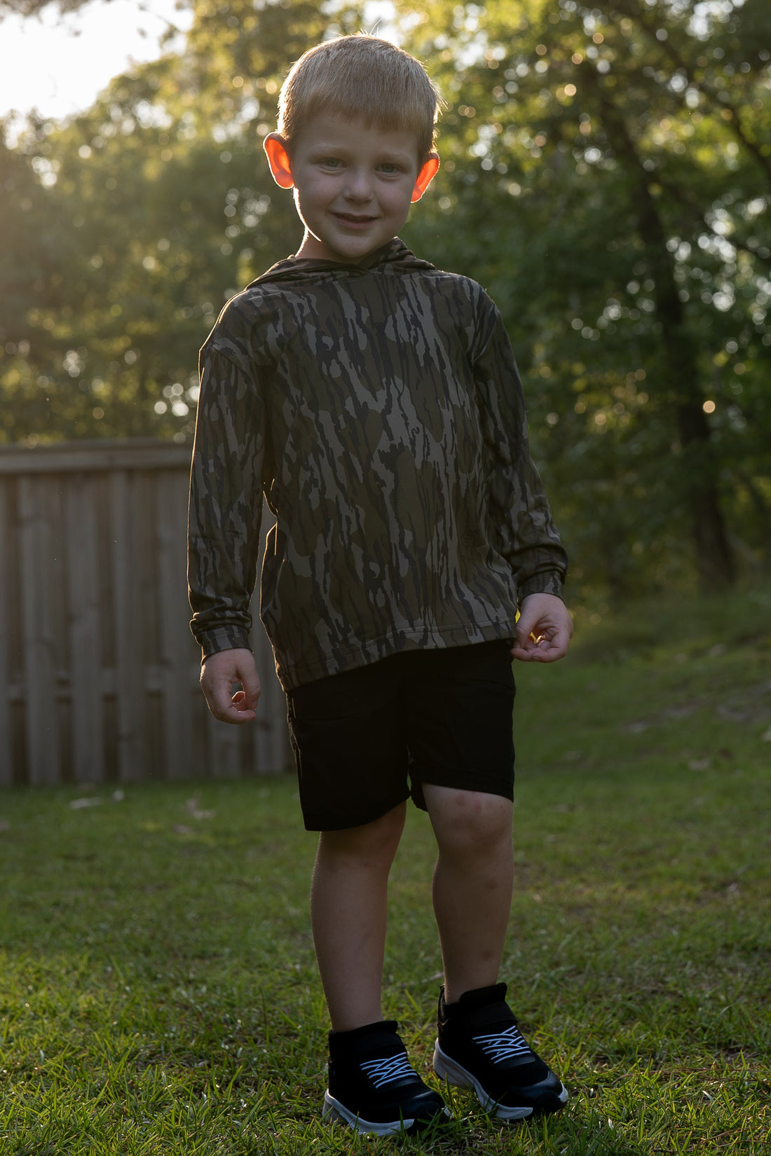 Combat Waterfowl Youth Hooded Performance Shirt Mossy Oak Bottomland view 2