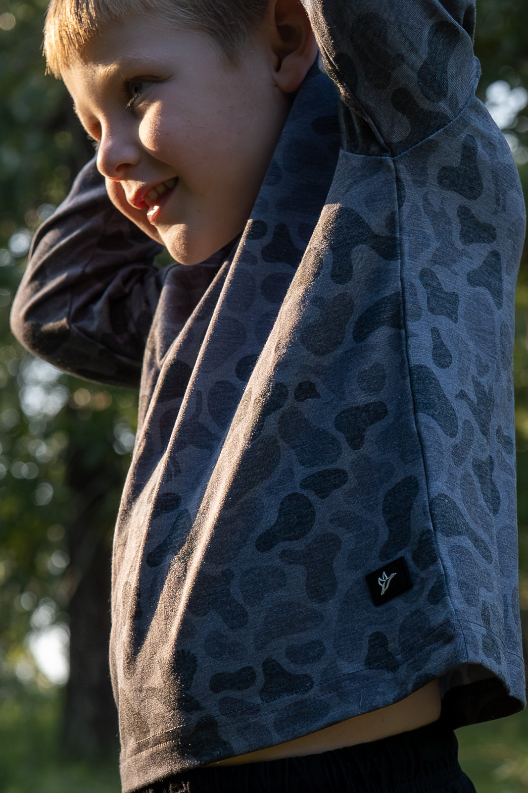 Combat Waterfowl Youth Hooded Performance Shirt Kandahar Camo view 5