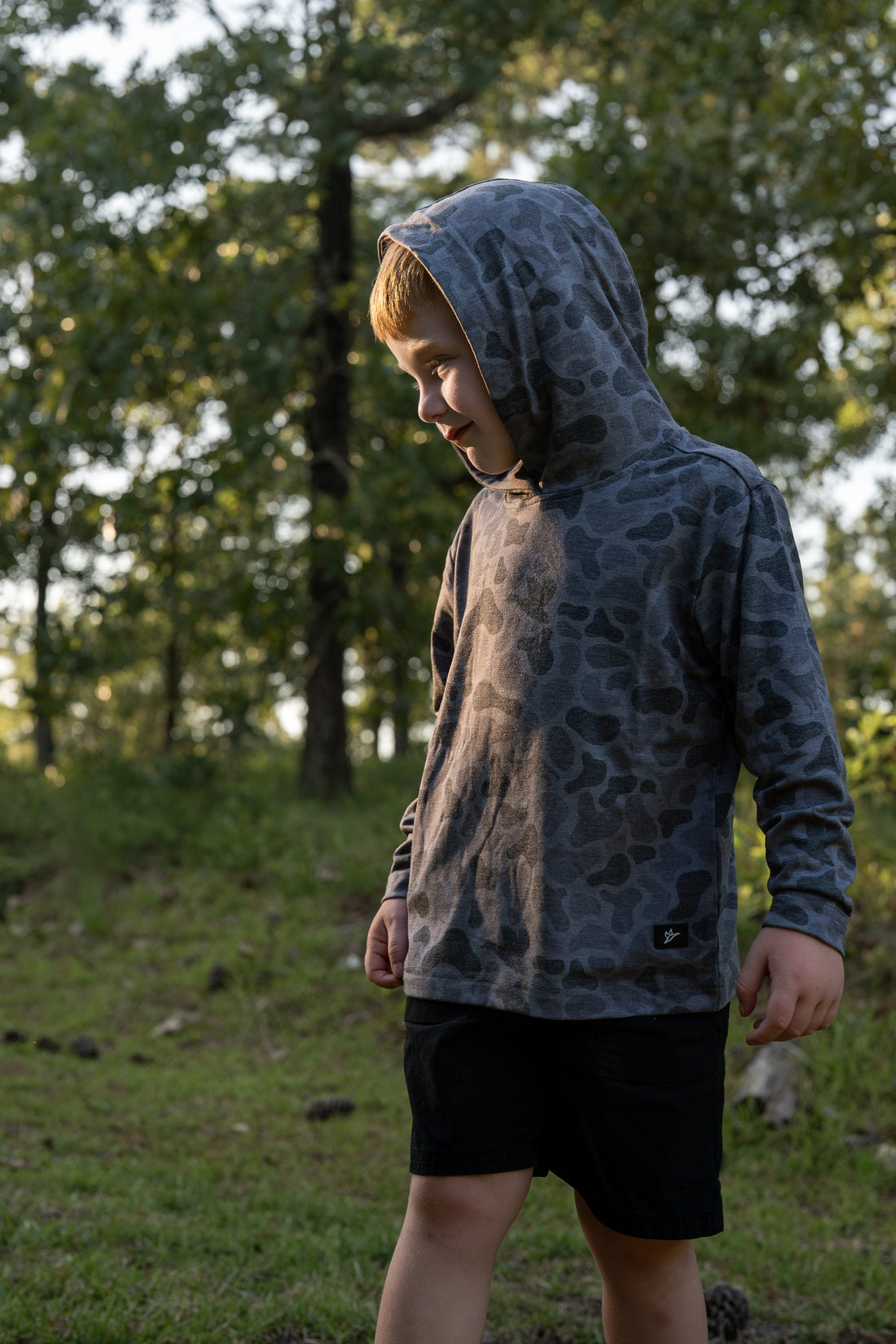 Combat Waterfowl Youth Hooded Performance Shirt Kandahar Camo view 6