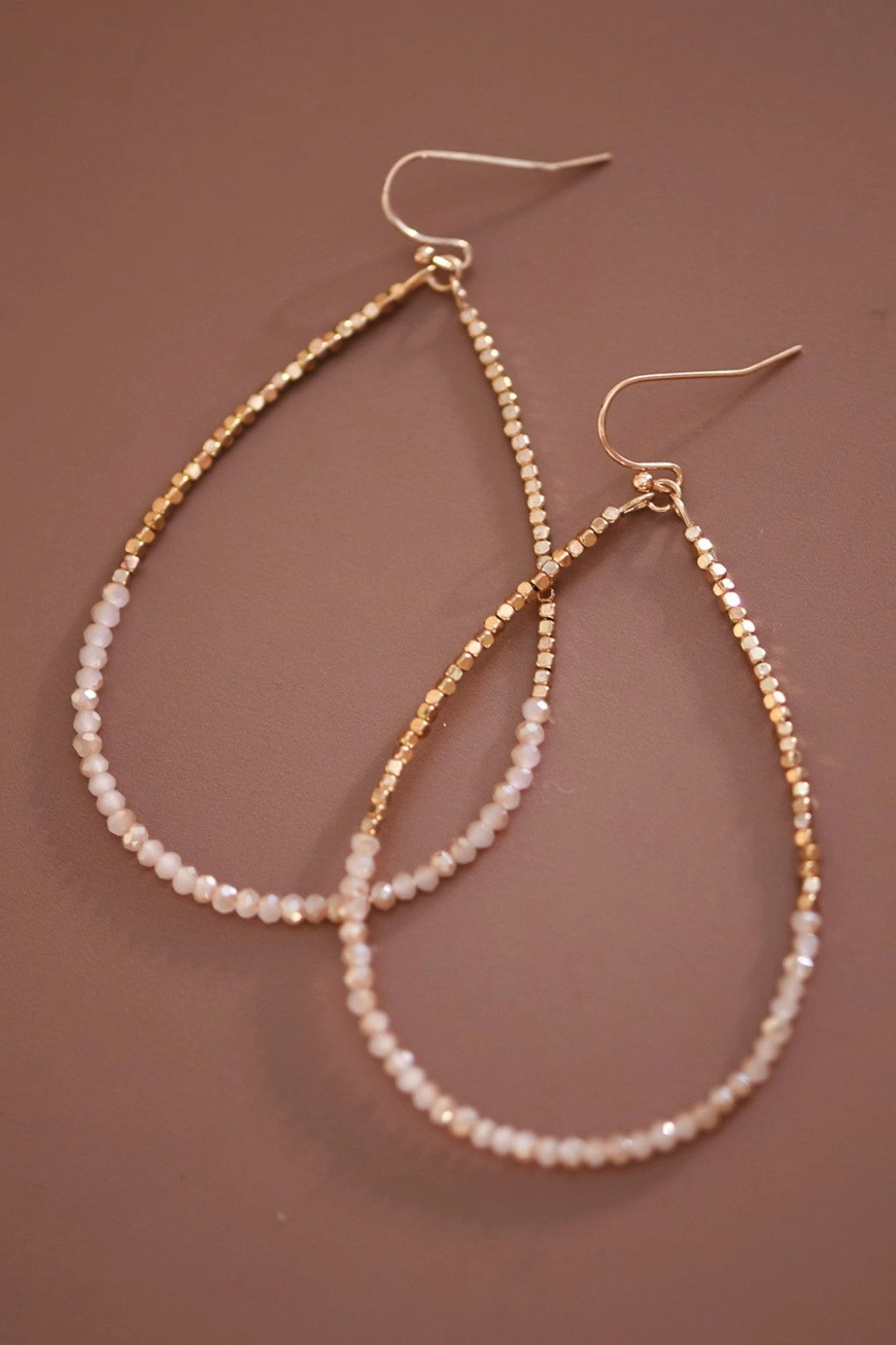 Gold and glass bead hollow drop earrings