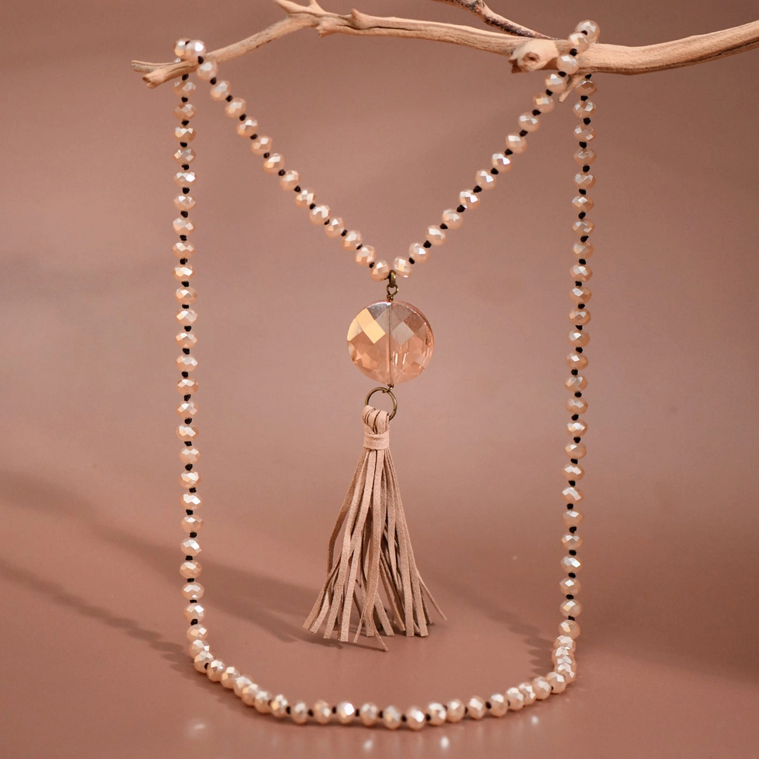 Crystal Beaded Tassel Necklace