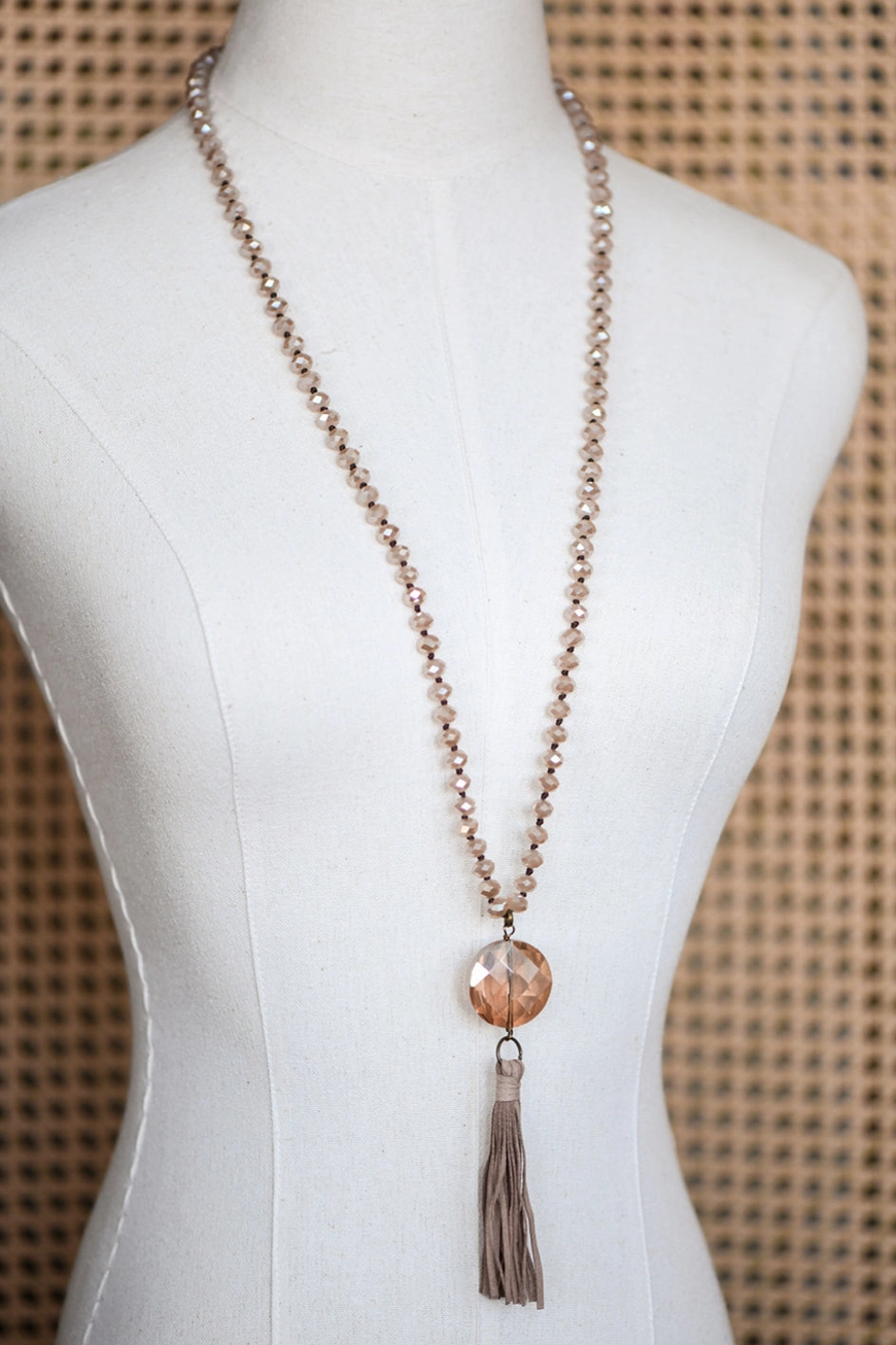 Crystal Beaded Tassel Necklace