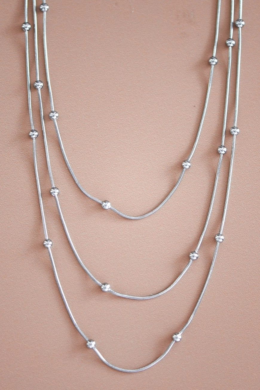 Layered Silver Ball Chain Necklace
