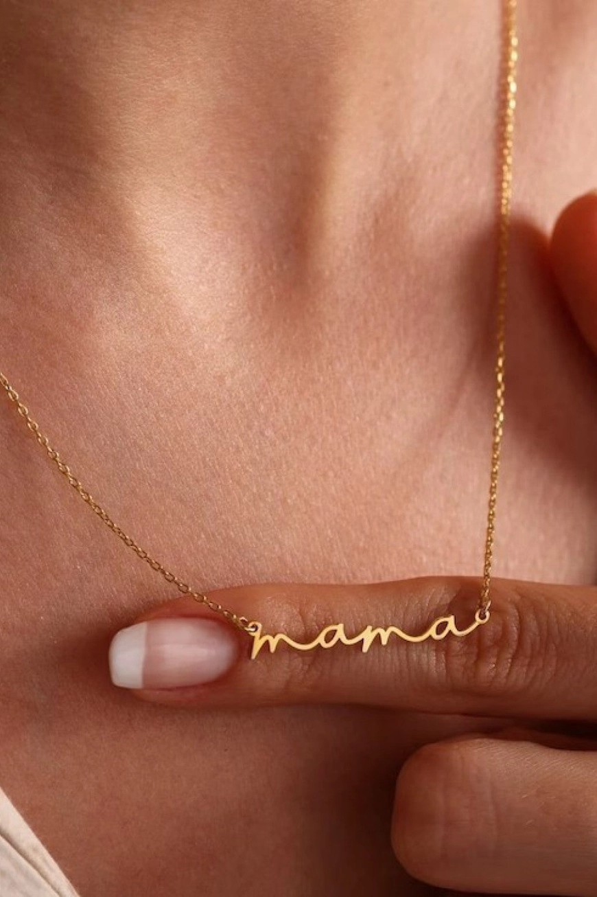 Gold mama necklace close-up