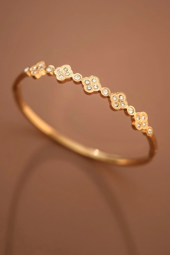Crystal Clover Gold Bangle