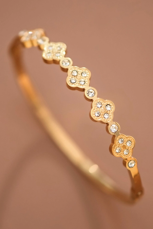 Crystal Clover Gold Bangle