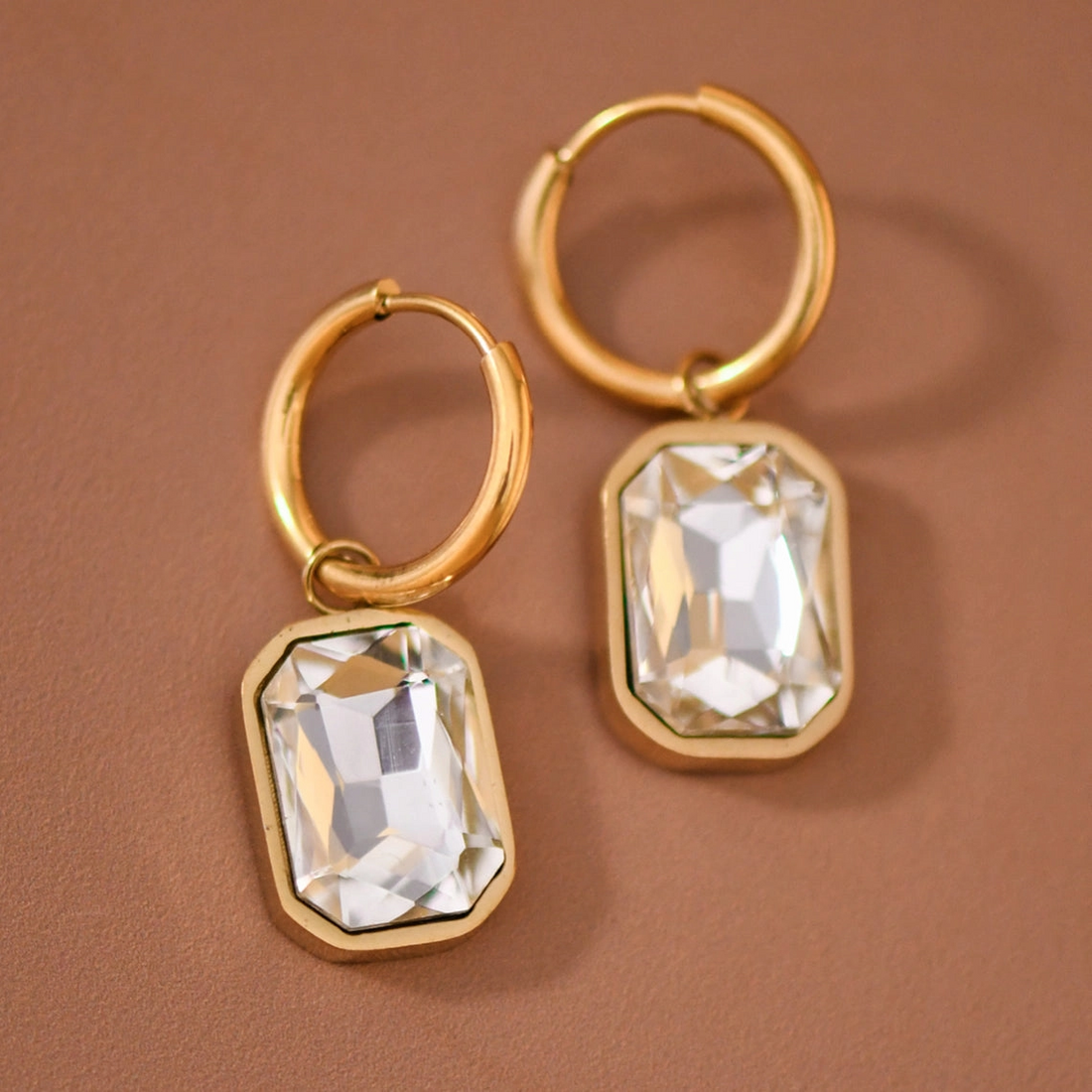 Gold crystal hoop drop earrings