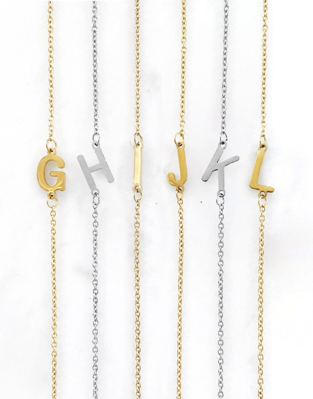 Waterproof initial necklace letter options in gold and silver