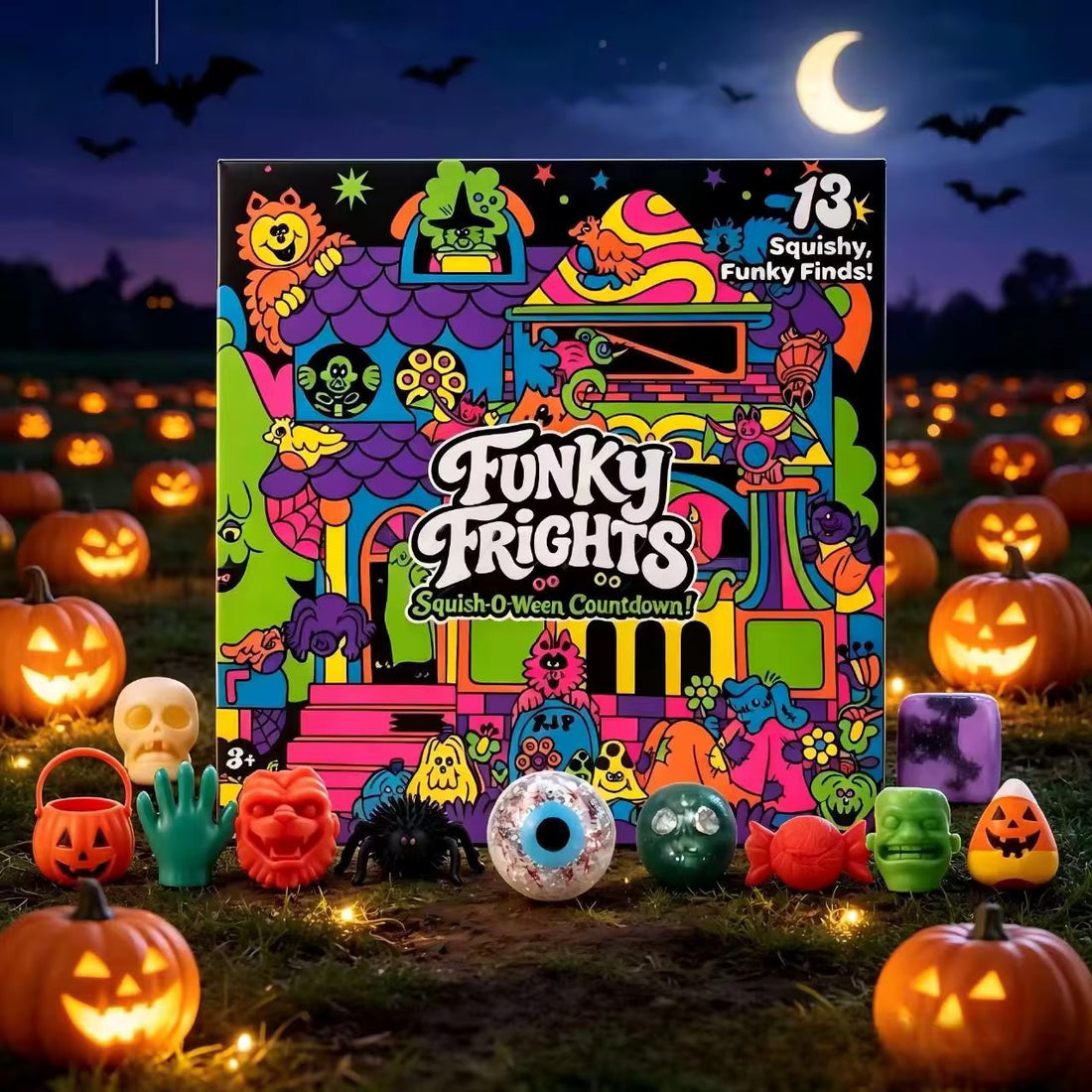 NeeDoh Funky Frights Squish-O-Ween Countdown Halloween advent calendar with 13 squishy finds