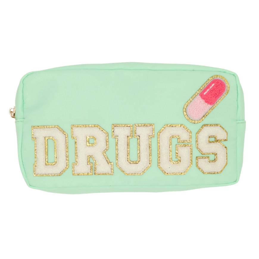 Teal Drugs chenille patch pouch
