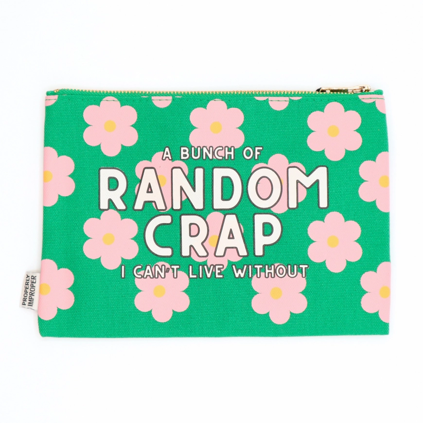 Green floral A Bunch of Random Crap canvas pouch
