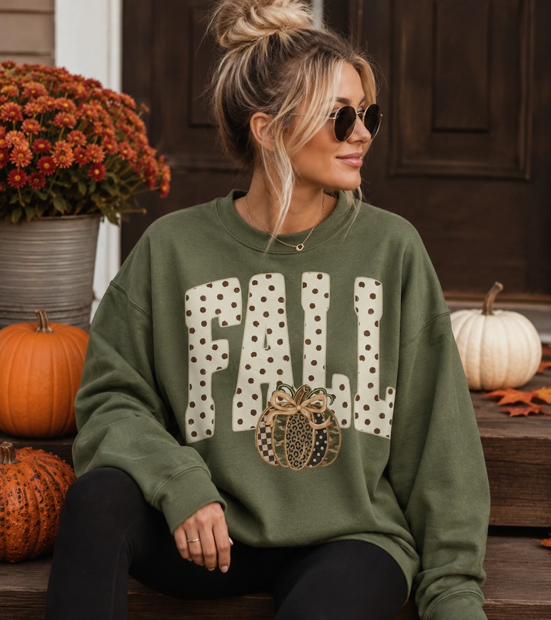 Fall Polka Dots military green graphic sweatshirt