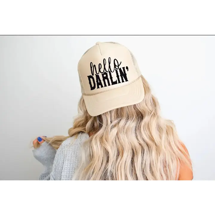 Hello Darlin tan trucker hat