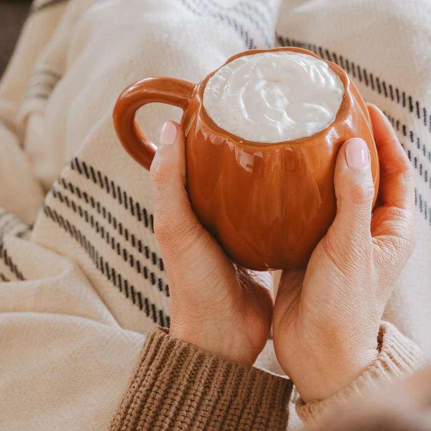 Burnt orange 19 oz pumpkin mug with whipped coffee
