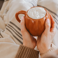 Burnt orange 19 oz pumpkin mug with whipped coffee