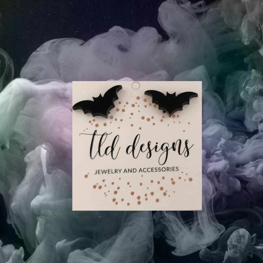 Black acrylic Bat Stud Earrings