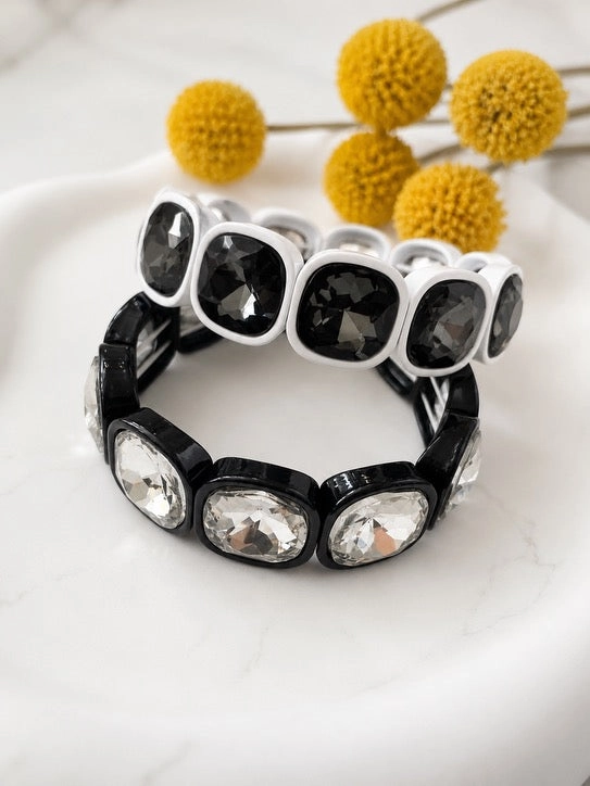 Black Onyx Glam Bracelet with clear stones