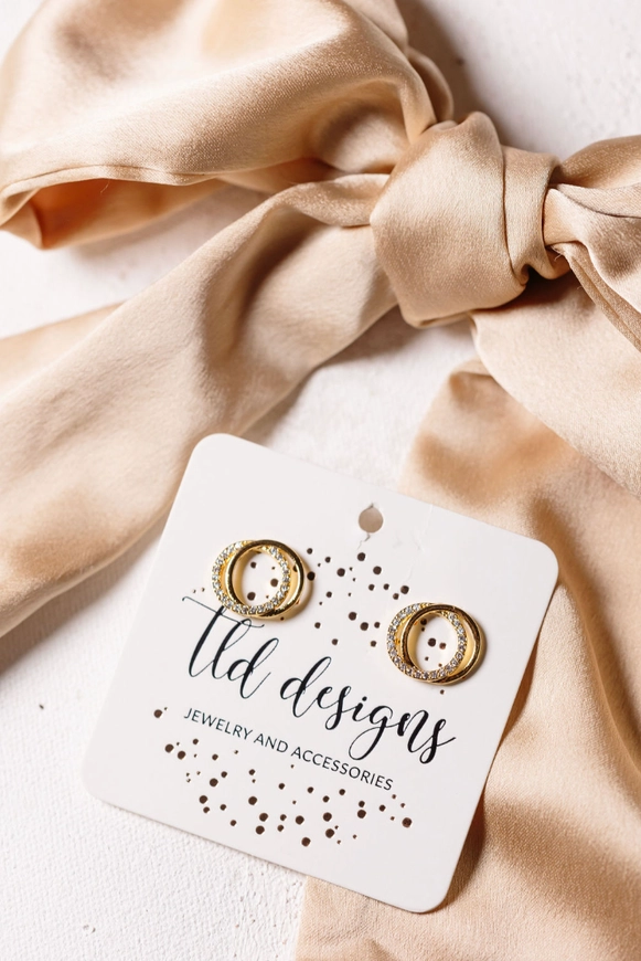 Gold plated Double Up Stud Earrings with rhinestone hoop