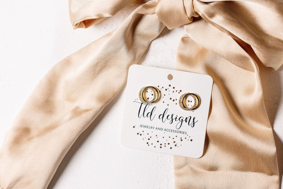 Double Up gold and rhinestone stud earrings