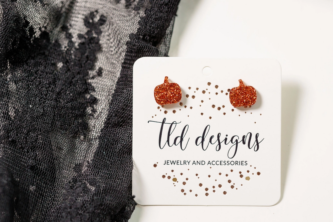 Orange glitter Pumpkin Stud Earrings